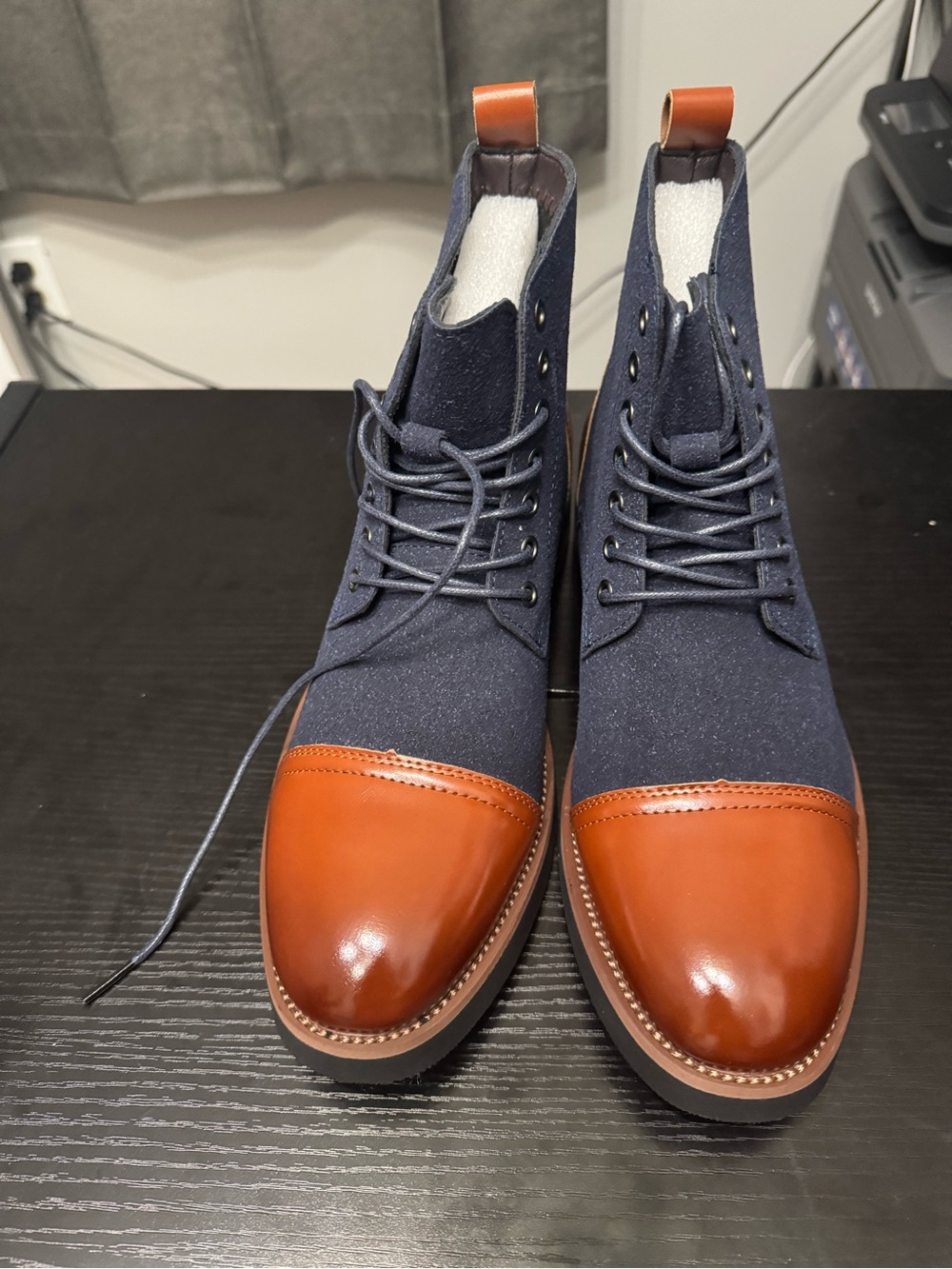 Men's Navy Fabric & Brown Leather Cap-Toe Chukka Boots